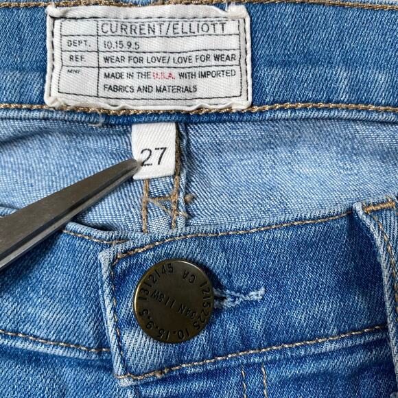 Current/Elliott Women's Ankle Skinny Richland Blue Frayed Crop Jeans 27X24 - EUC - Picture 5 of 12